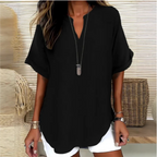 Arianne | Women's V-Neck Short Sleeve Relaxed Fit Blouse