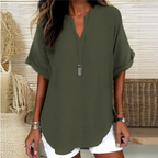 Arianne | Women's V-Neck Short Sleeve Relaxed Fit Blouse