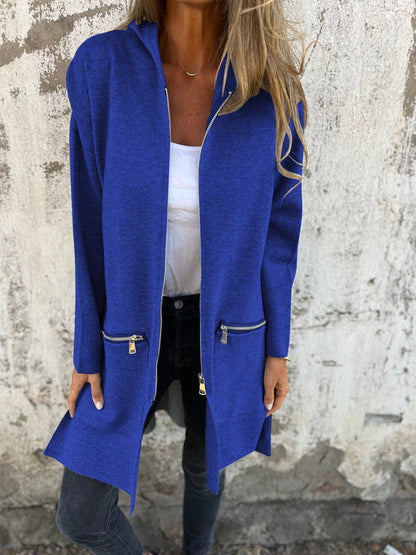 Wieke | Women's Hooded Long Cardigan with Zip Front and Long Sleeves