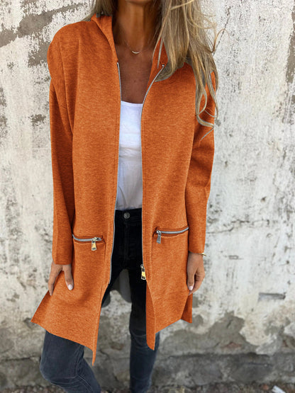 Wieke | Women's Hooded Long Cardigan with Zip Front and Long Sleeves