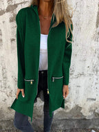 Wieke | Women's Hooded Long Cardigan with Zip Front and Long Sleeves