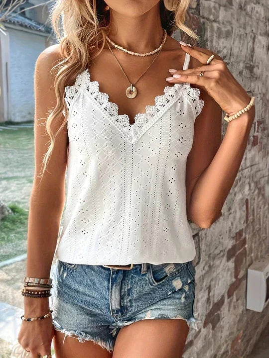 Ursule | Women's top dentelle with Round Neck and Short Sleeve