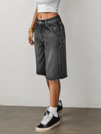 Rosemarie | Women's High-Waisted Wide-Leg Knee-Length Denim Shorts