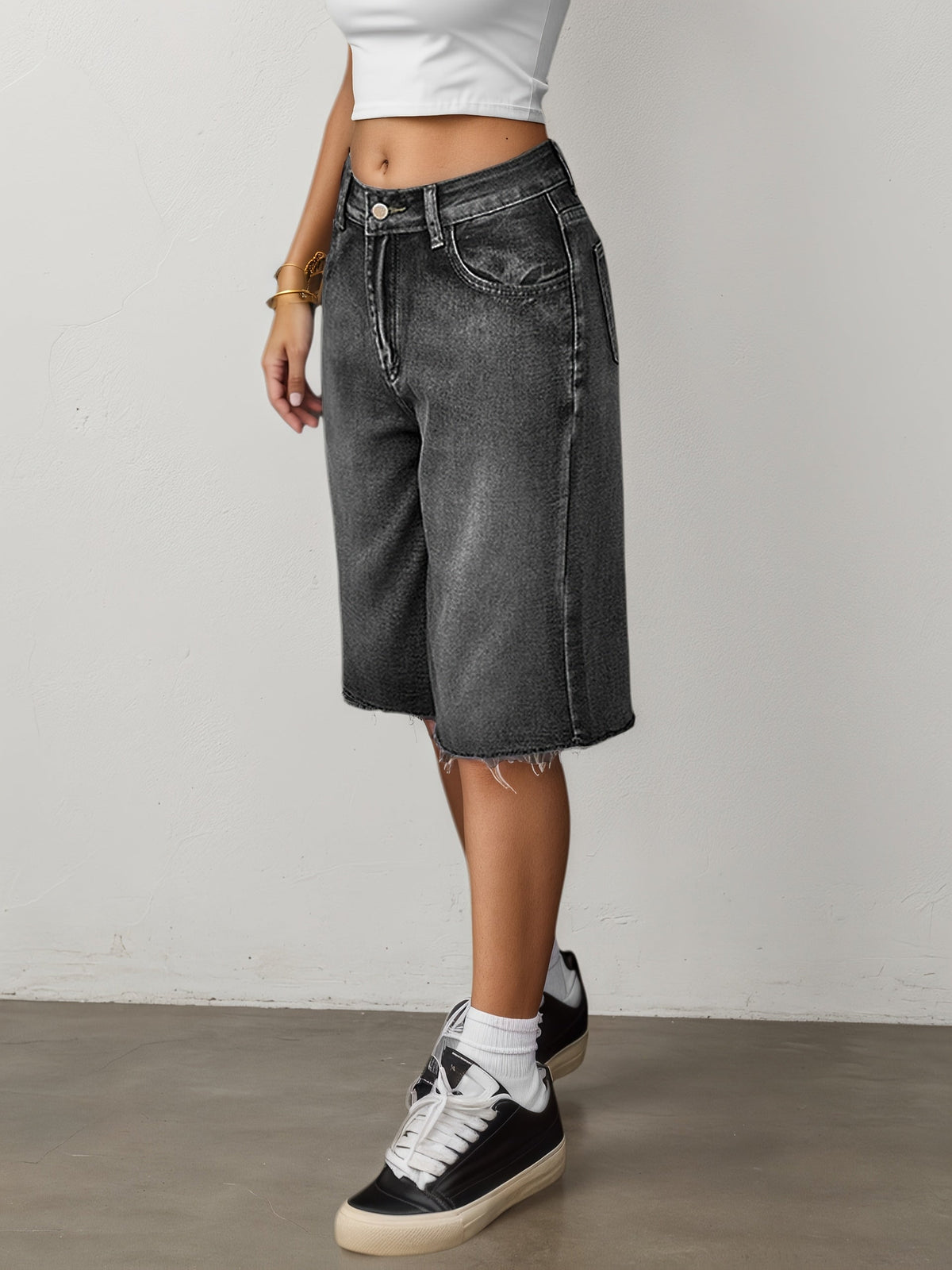 Rosemarie | Women's High-Waisted Wide-Leg Knee-Length Denim Shorts