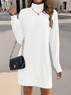 Katalin | Women's Ribbed Turtleneck Long Sleeve Dress