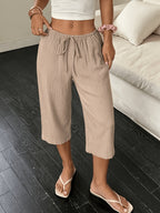 Priya | Women's Cropped Wide-Leg Trousers with High-Waist Elastic Band