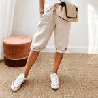 Elena | Women's High-Waist Cropped Trousers with Drawstring Waist