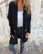 Wieke | Women's Hooded Long Cardigan with Zip Front and Long Sleeves