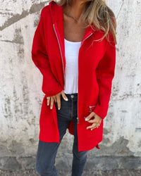 Wieke | Women's Hooded Long Cardigan with Zip Front and Long Sleeves