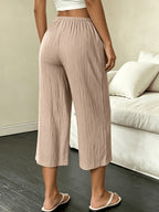 Priya | Women's Cropped Wide-Leg Trousers with High-Waist Elastic Band