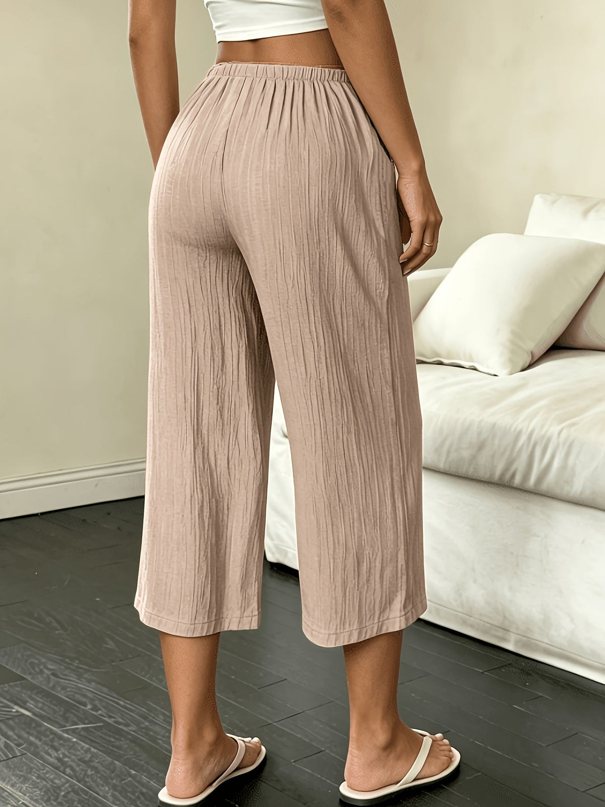 Priya | Women's Cropped Wide-Leg Trousers with High-Waist Elastic Band