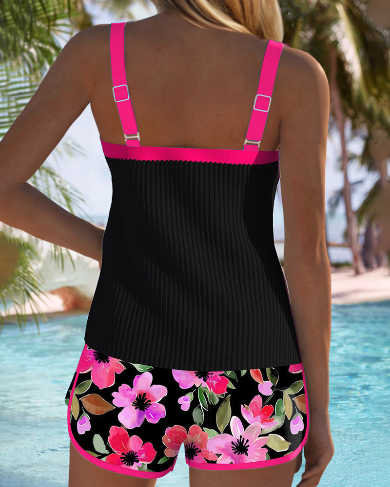 Wybrig | Women's Textured Tankini Set with Contrast Trim