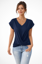 Vevina | Women's V-Neck Short Sleeve Blouse with Twist-Front