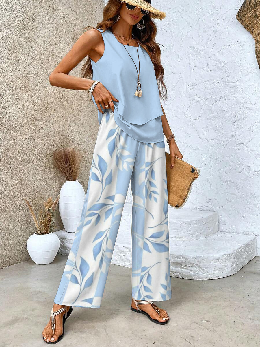 Dagmar | Women's Printed Two-Piece Set Wide Leg Pant Set
