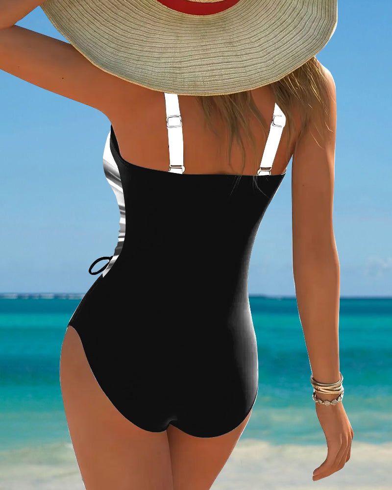 Anke | Women's Colour-Block One-Piece Swimsuit with Lace-Up Detail