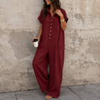 Naomi | Women's Wide-Leg Button-Front Shirt Collar Jumpsuit