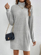 Katalin | Women's Ribbed Turtleneck Long Sleeve Dress