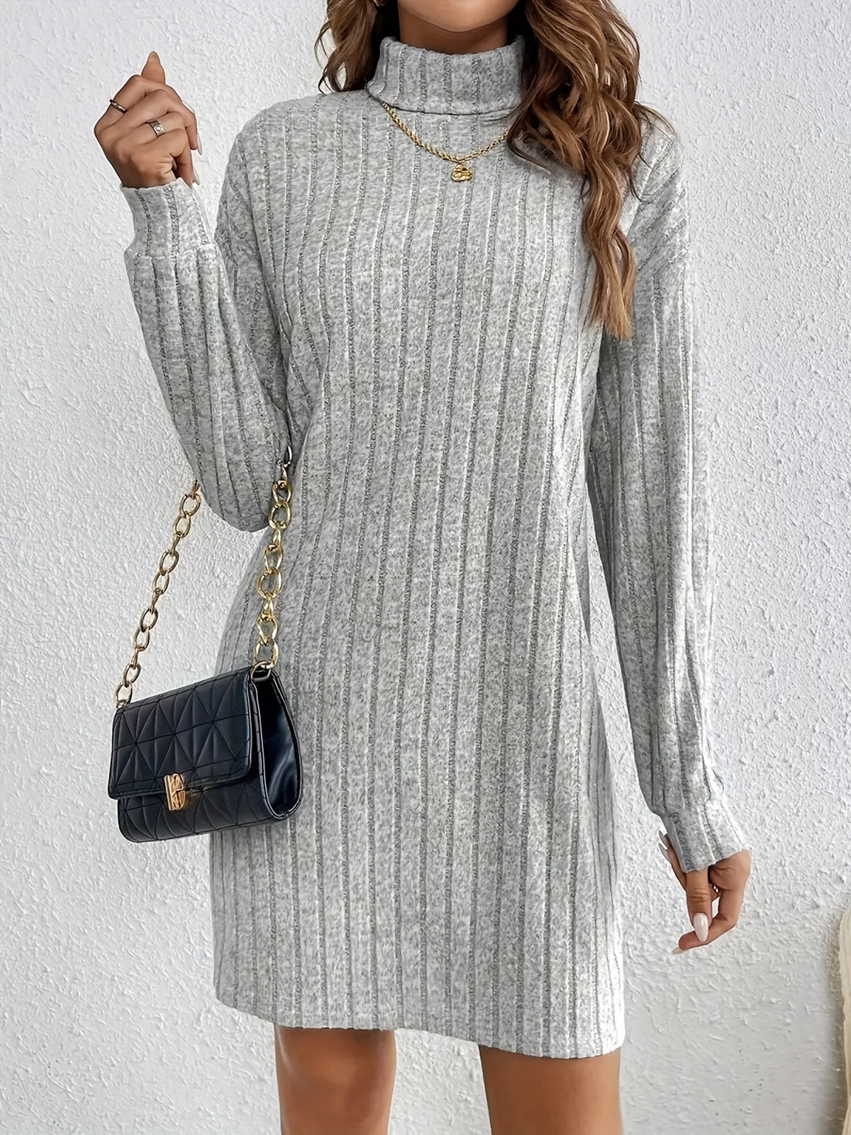 Katalin | Women's Ribbed Turtleneck Long Sleeve Dress