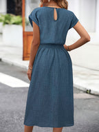 Nadja | Women's Belted A-Line Midi Dress with Cap Sleeves