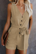Lucia | Women's V-Neck Belted Jumpsuit with Pockets