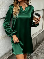Marloes | Women's Elegant Notch-Neck Long-Sleeve Midi Dress