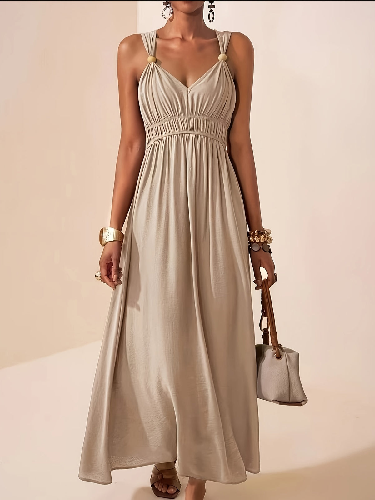 Suze | Women's Cocktail Dress V-Neck Beaded Strap Maxi