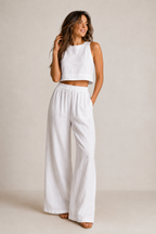 Anniek | Women's Wide Leg Lounge Set with Cropped Top