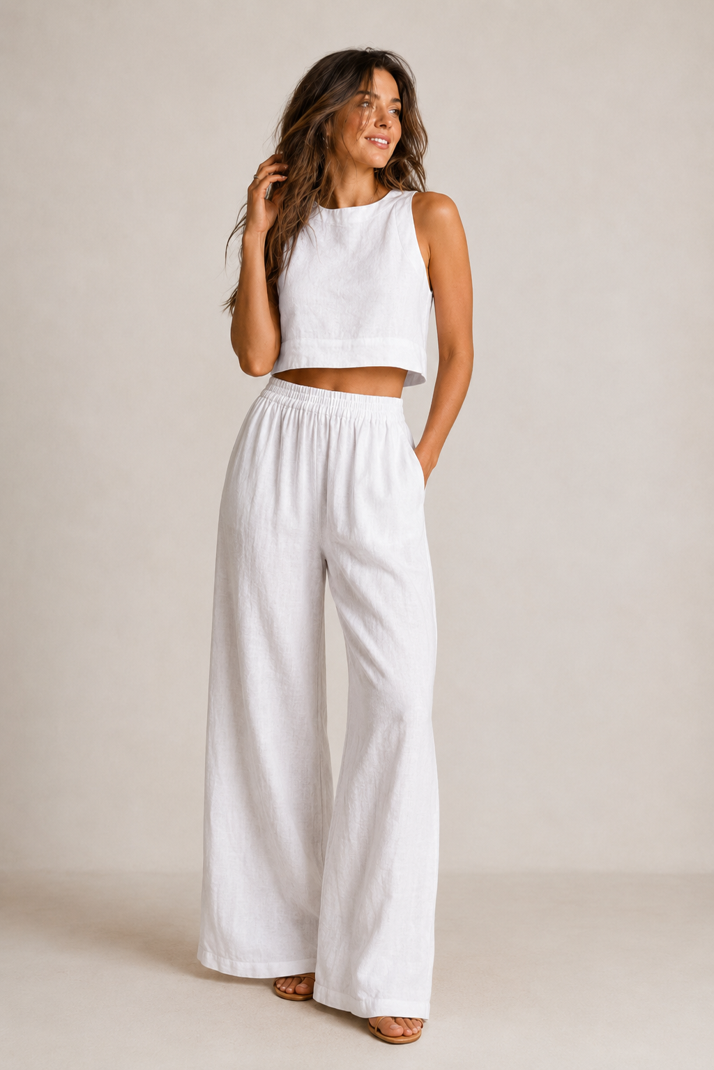 Anniek | Women's Wide Leg Lounge Set with Cropped Top