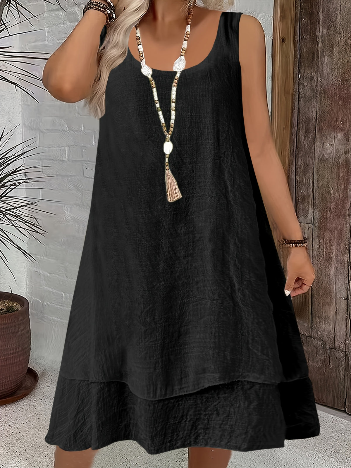 Sinead | Women's Sleeveless Tiered Hem Mini Dress