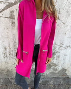 Wieke | Women's Hooded Long Cardigan with Zip Front and Long Sleeves