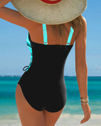 Anke | Women's Colour-Block One-Piece Swimsuit with Lace-Up Detail