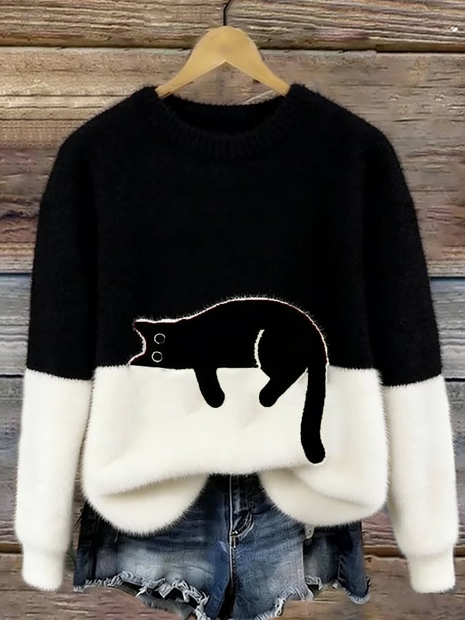 Ines Cat Motif Wool-Mix Knit Sweater