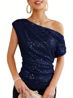 Renata | Women's Sequin One-Shoulder Lace Corset Top