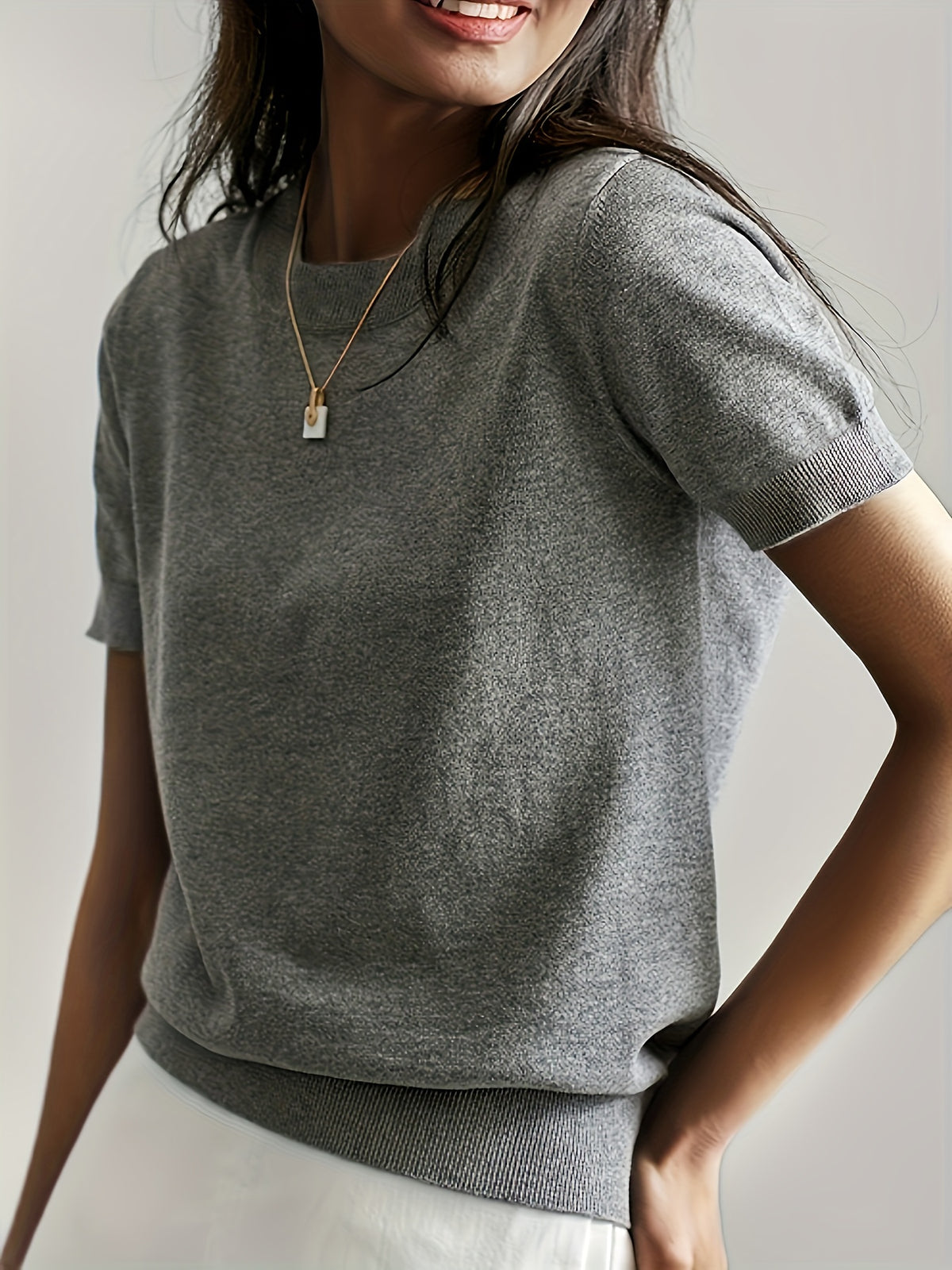 Heleen | Women's Ribbed Knit Short Sleeve Sweater Top