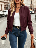 Kiki | Women's Zip-Front Bomber Jacket with Ribbed Trim