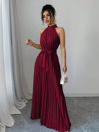 Tara | Women's Cocktail Dress Pleated A-Line Halter Maxi