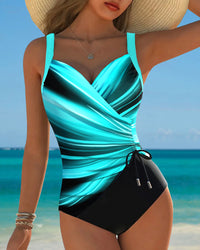 Anke | Women's Colour-Block One-Piece Swimsuit with Lace-Up Detail