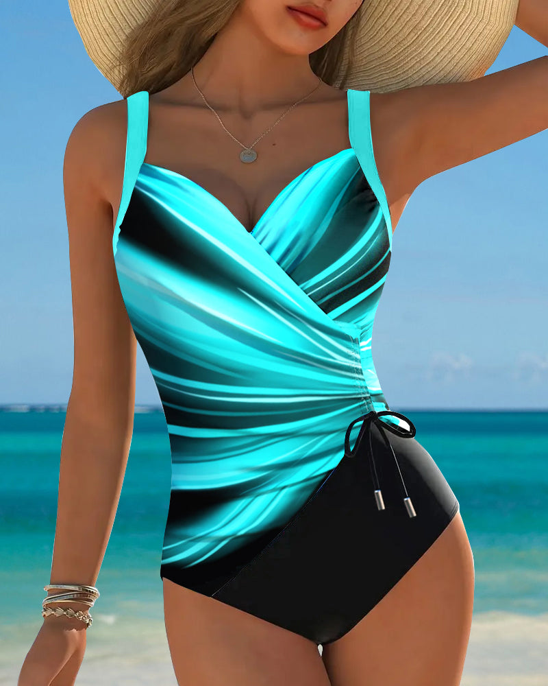 Anke | Women's Colour-Block One-Piece Swimsuit with Lace-Up Detail