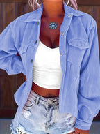 Denise | Women's Ribbed Corduroy Shacket with Flap Pockets
