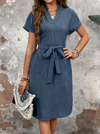 Erna | Women's Belted V-Neck Midi Dress