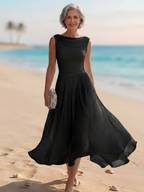 Lise | Women's Cowl-Neck Pleated Ruched Midi Dress