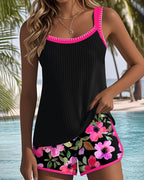 Wybrig | Women's Textured Tankini Set with Contrast Trim