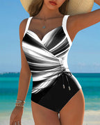 Anke | Women's Colour-Block One-Piece Swimsuit with Lace-Up Detail