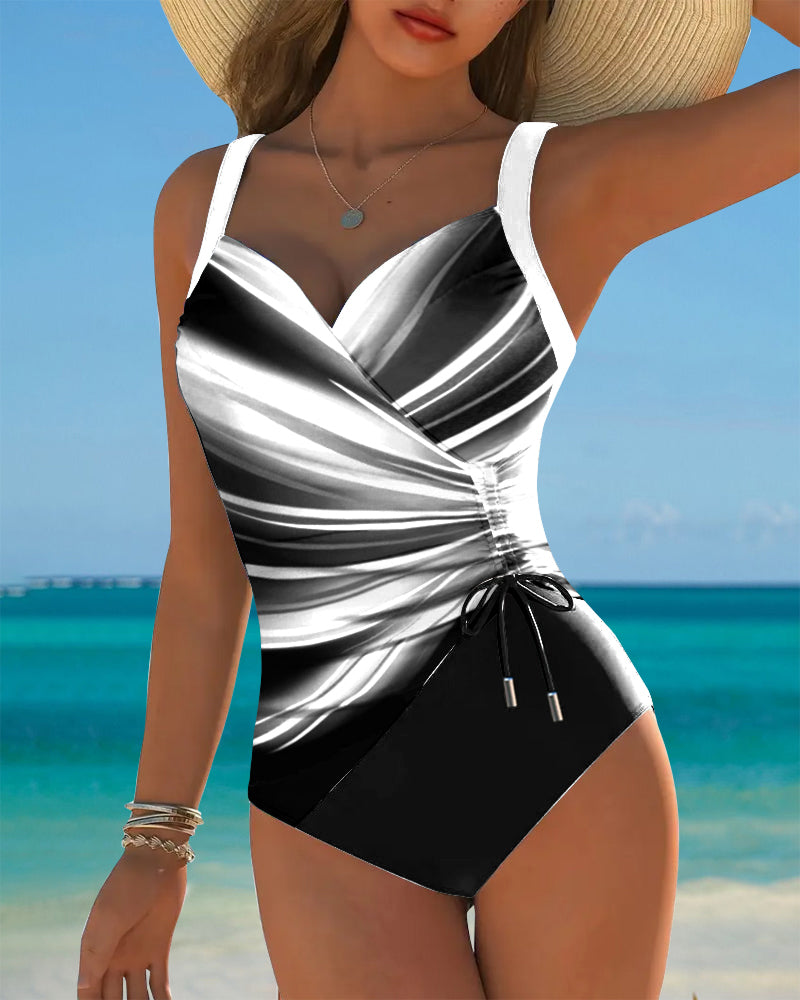 Anke | Women's Colour-Block One-Piece Swimsuit with Lace-Up Detail