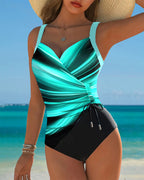 Anke | Women's Colour-Block One-Piece Swimsuit with Lace-Up Detail