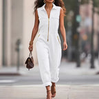 Sterre | Women's Sleeveless Utility Jumpsuit with Gold-Tone Zip