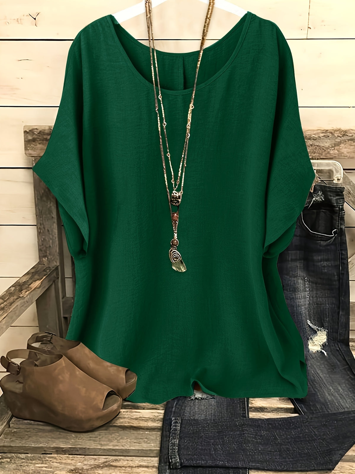 Maud | Women's Oversized Batwing-Sleeve Round-Neck Top