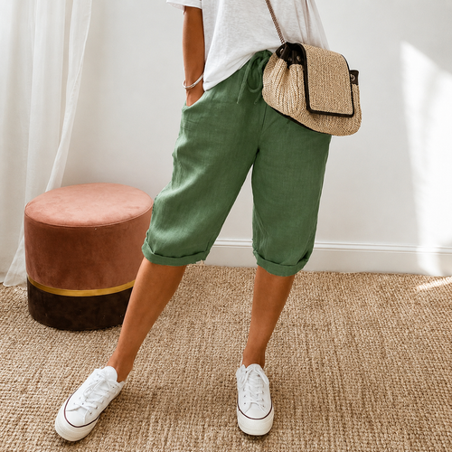 Elena | Women's High-Waist Cropped Trousers with Drawstring Waist