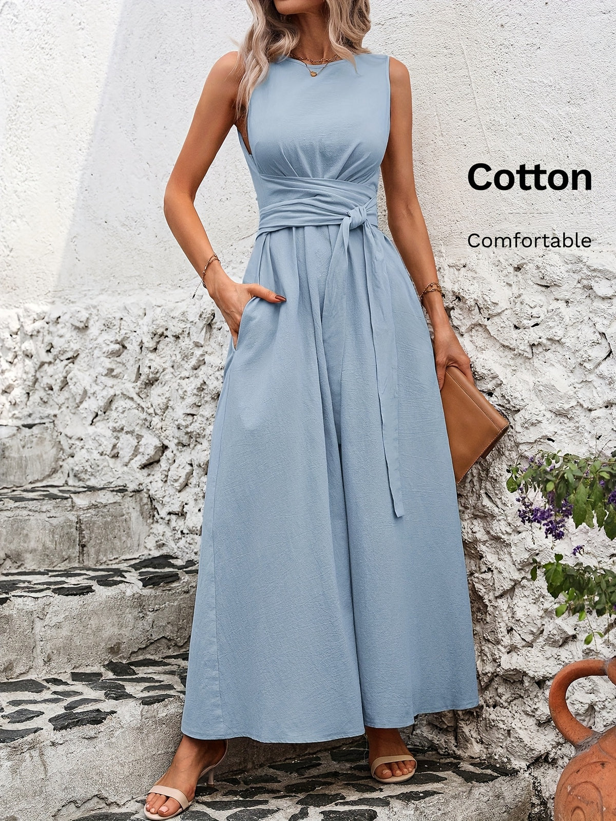 Klara | Women's Sleeveless Belted A-Line Maxi Dress