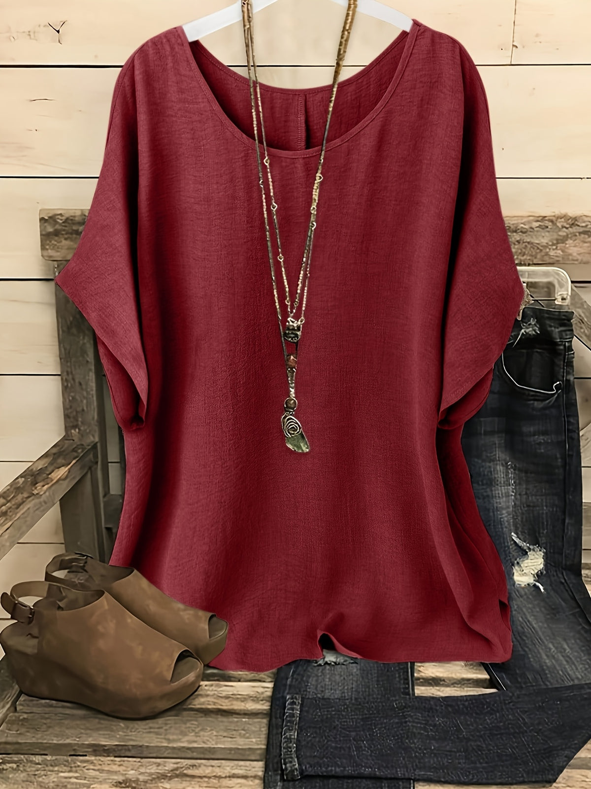Maud | Women's Oversized Batwing-Sleeve Round-Neck Top
